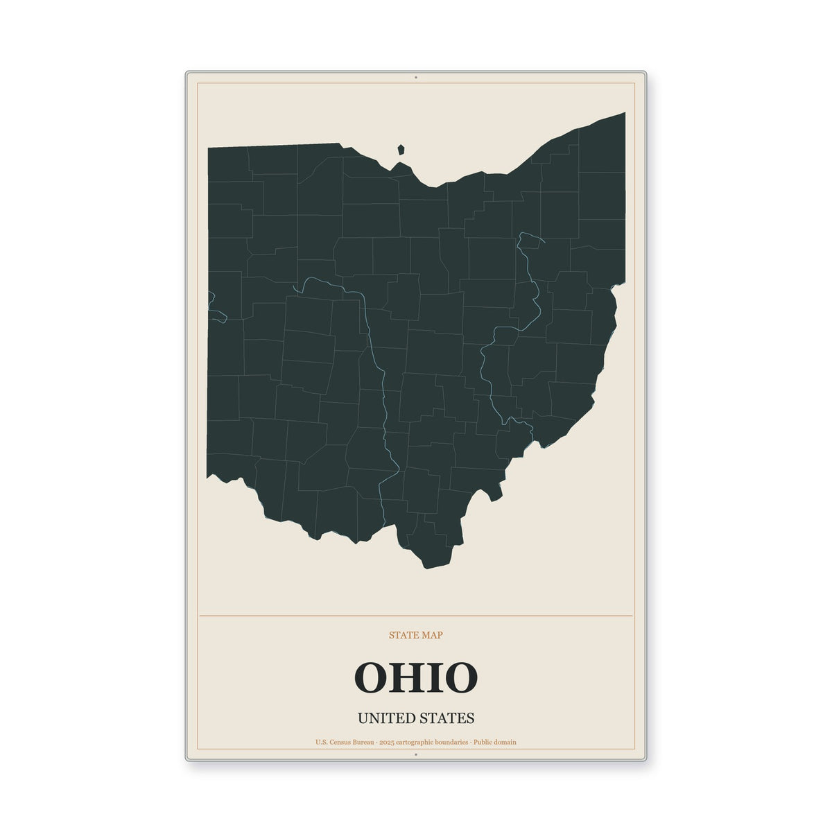 Ohio state map aluminum sign in Headline Atlas style