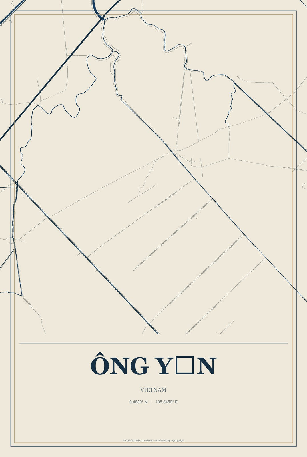 Ông Yến, Vietnam City Map Aluminum Sign in Coastal Cutout style