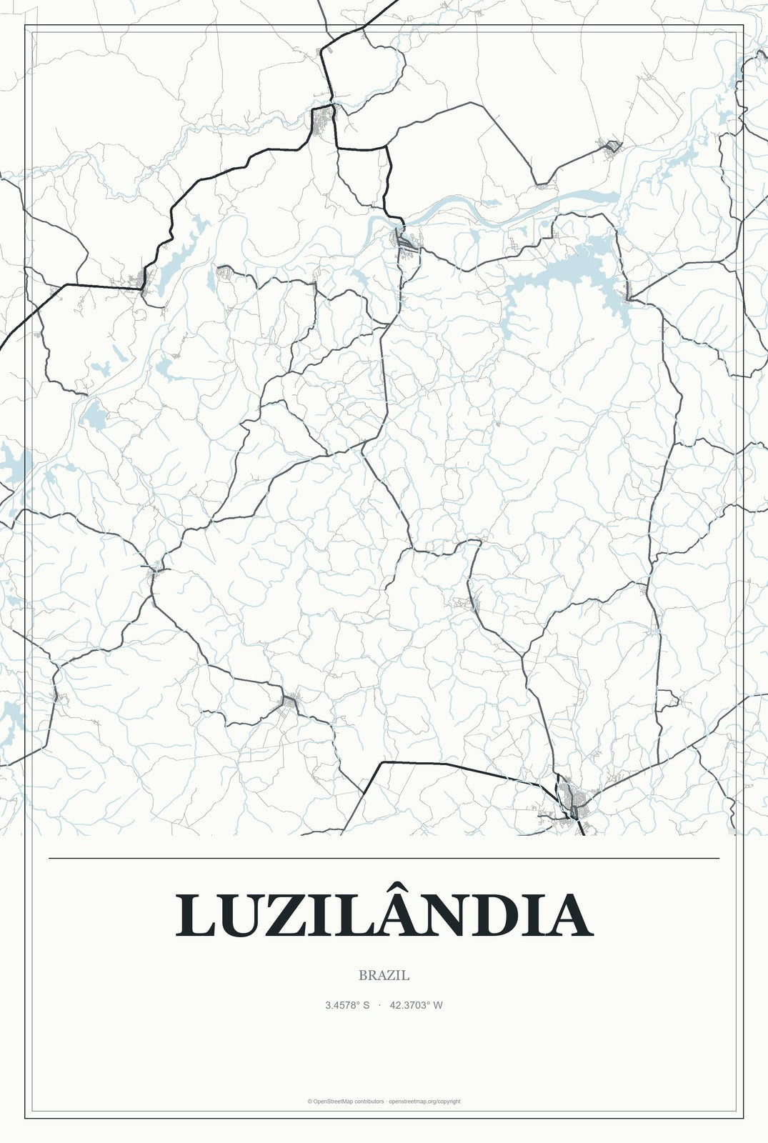Luzilândia, Brazil City Map Aluminum Sign in Gallery Air style