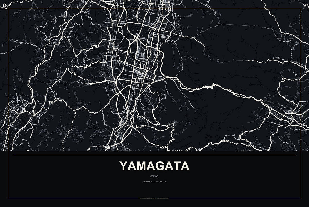 Yamagata, Gifu, Japan City Map Aluminum Sign in Metropolitan Noir style