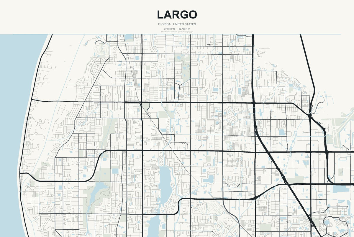 Largo, Florida City Map Aluminum Sign in Headline Atlas style