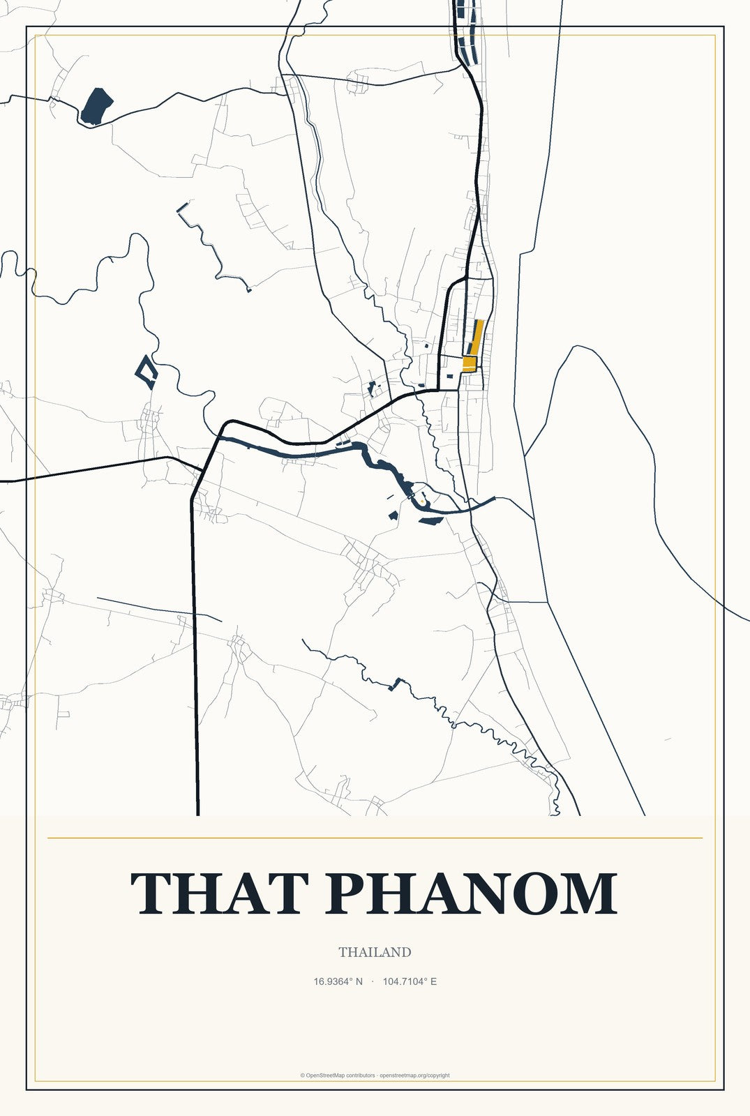 That Phanom, Thailand City Map Aluminum Sign in Citrine Modern style