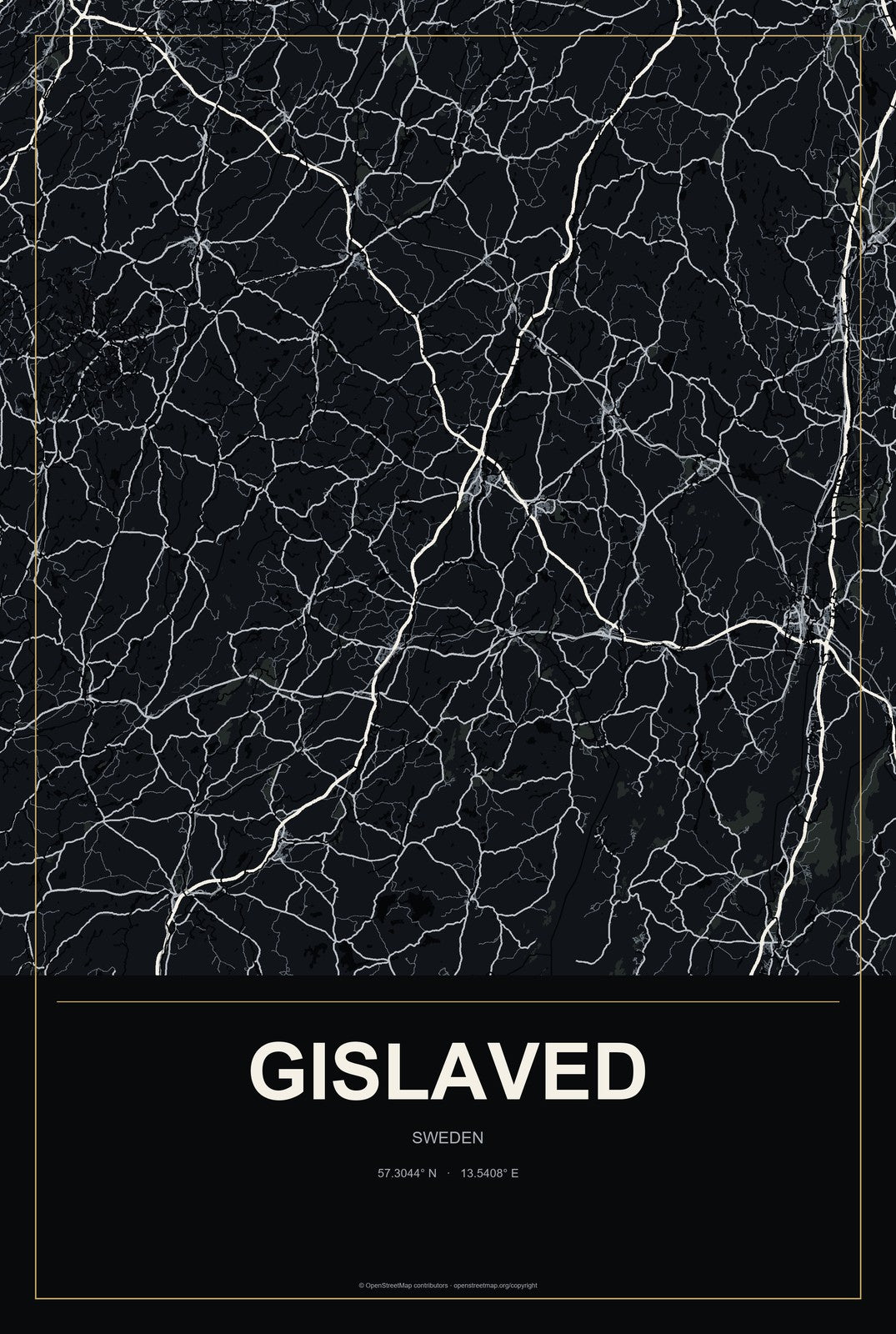 Gislaved, Sweden City Map Aluminum Sign in Metropolitan Noir style