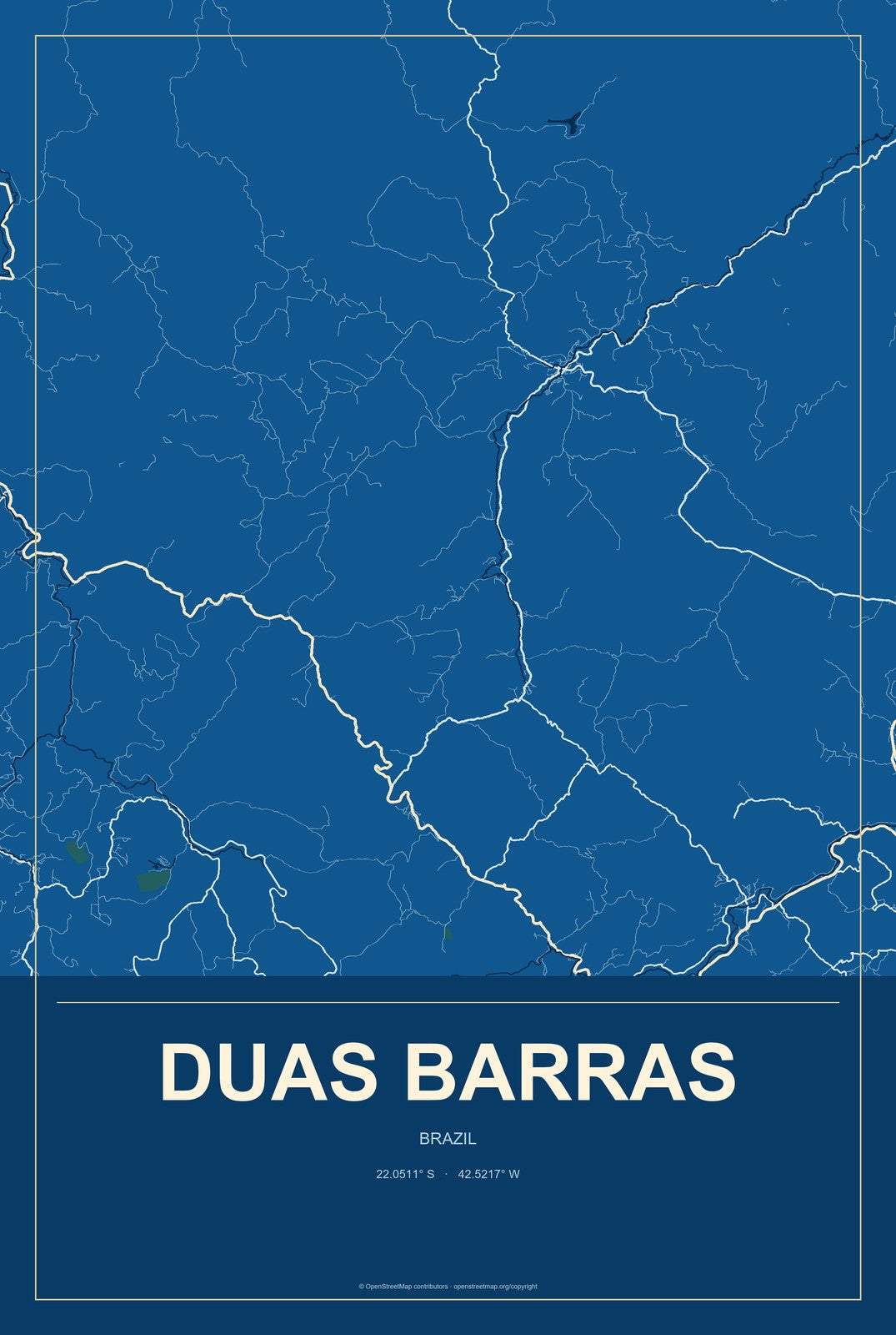 Duas Barras, Brazil City Map Aluminum Sign in Harbor Cobalt style
