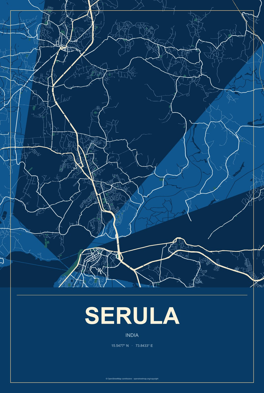 Serula, India City Map Aluminum Sign in Harbor Cobalt style