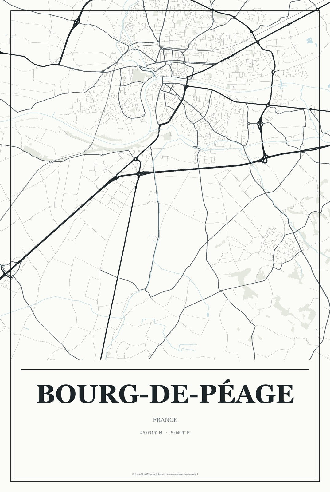 Bourg-de-Péage, France City Map Aluminum Sign in Gallery Air style