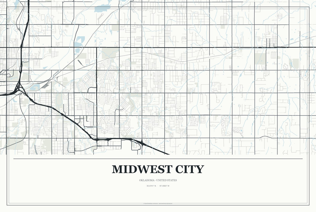 Midwest City, Oklahoma City Map Aluminum Sign in Gallery Air style