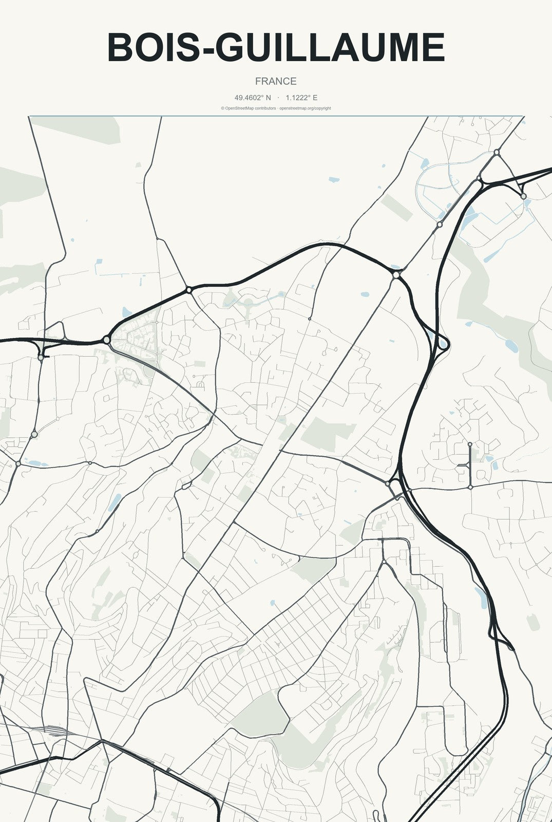Bois-Guillaume, France City Map Aluminum Sign in Headline Atlas style