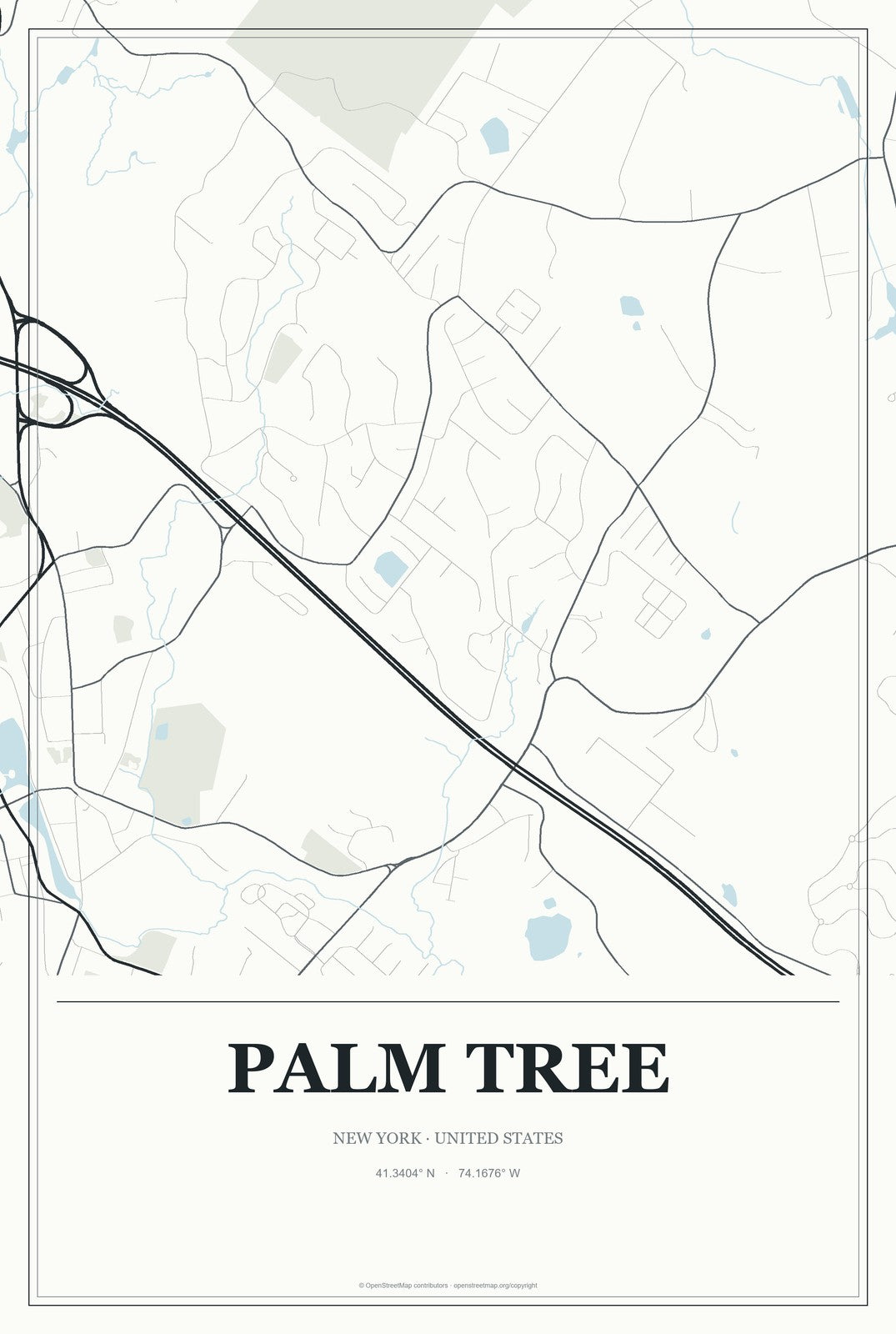 Palm Tree, New York City Map Aluminum Sign in Gallery Air style