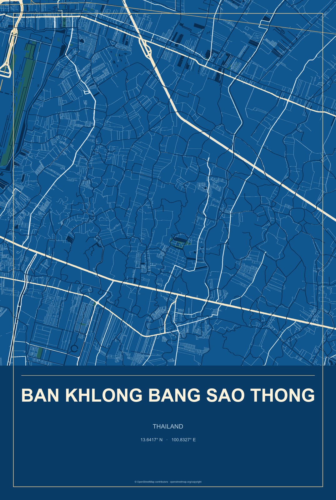 Ban Khlong Bang Sao Thong, Thailand City Map Aluminum Sign in Harbor Cobalt style