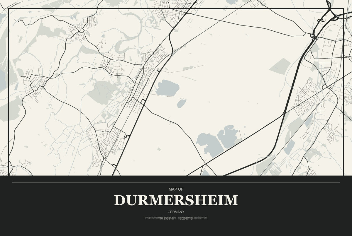 Durmersheim, Germany City Map Aluminum Sign in Museum Plaque style
