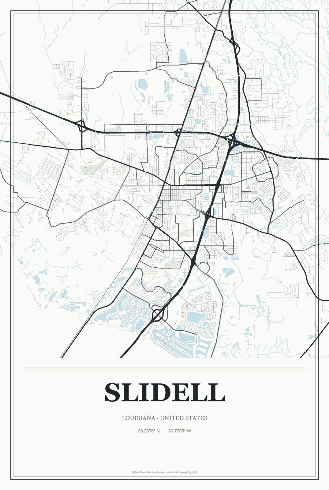 Slidell, Louisiana City Map Aluminum Sign in Gallery Air style