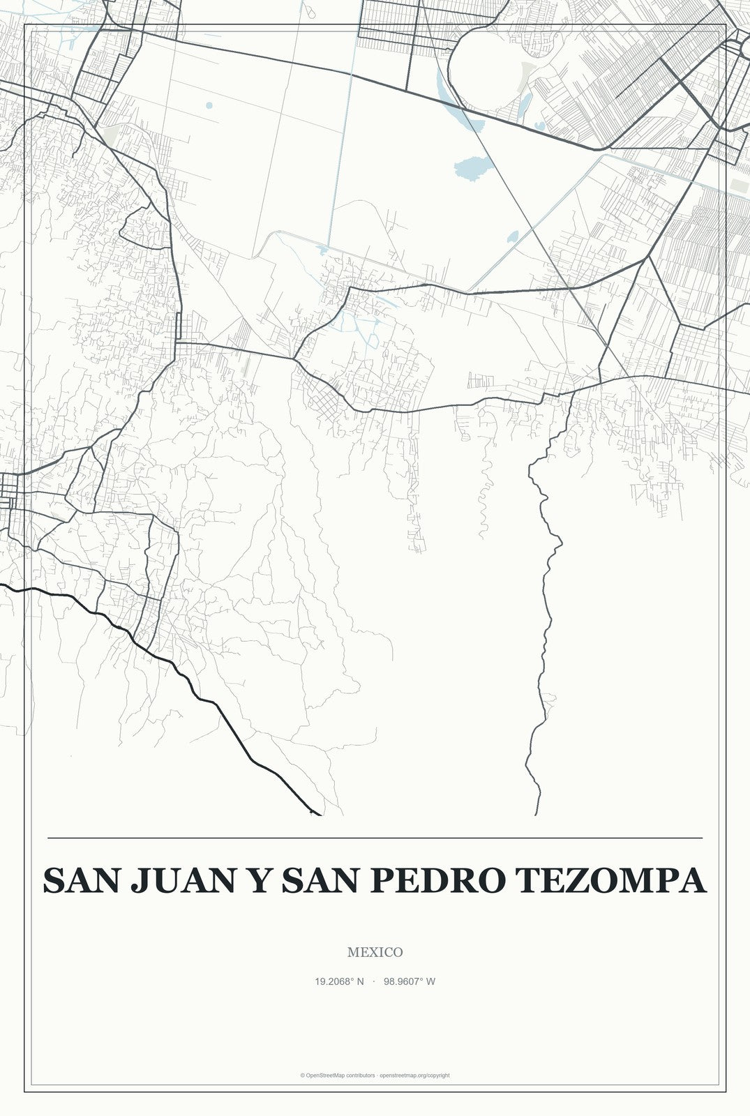 San Juan y San Pedro Tezompa, Mexico City Map Aluminum Sign in Gallery Air style