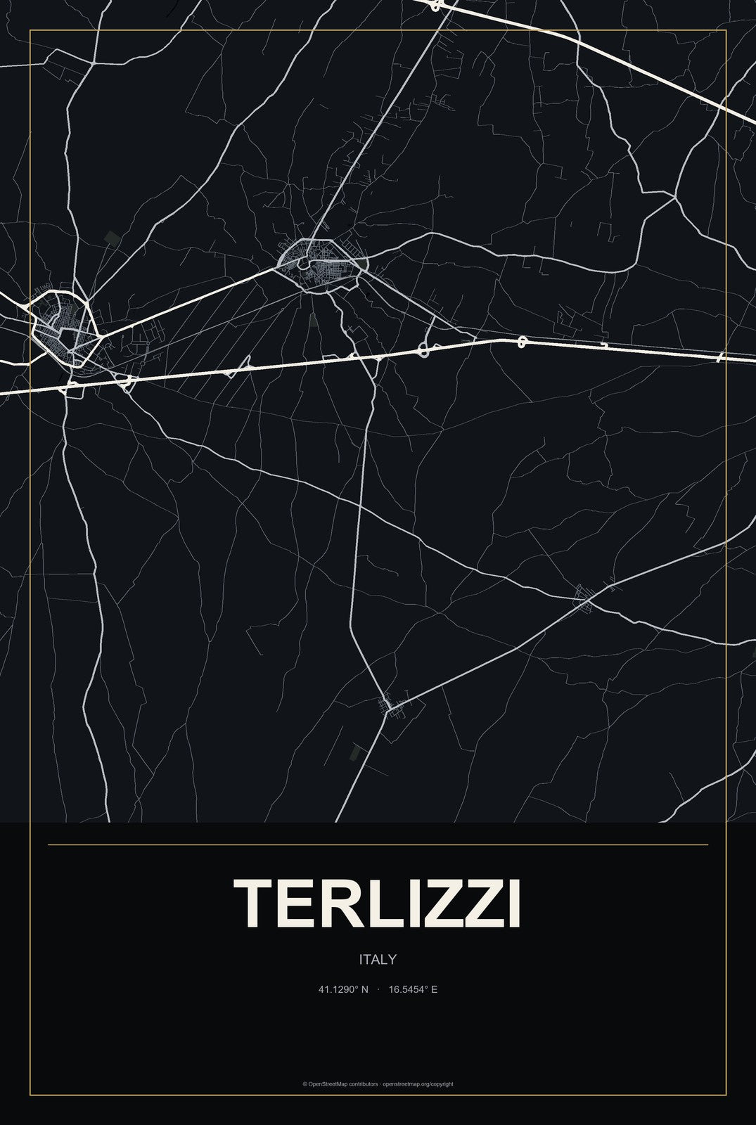 Terlizzi, Italy City Map Aluminum Sign in Metropolitan Noir style