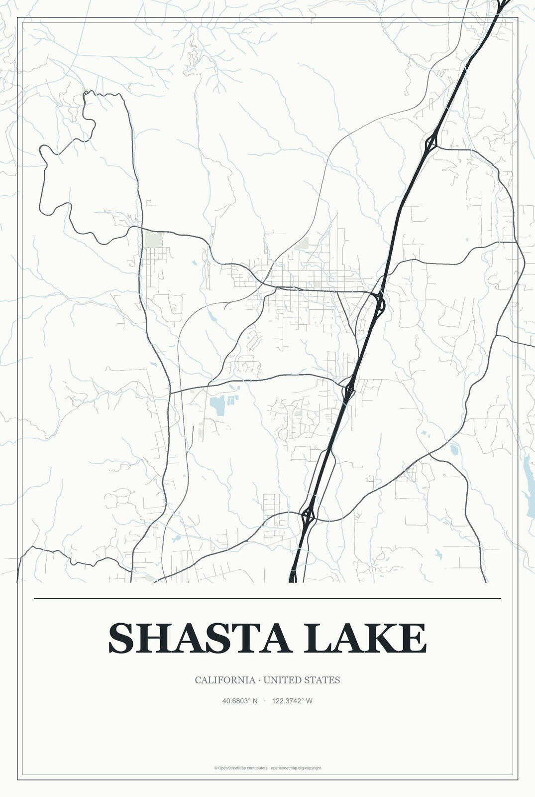 Shasta Lake, California City Map Aluminum Sign in Gallery Air style