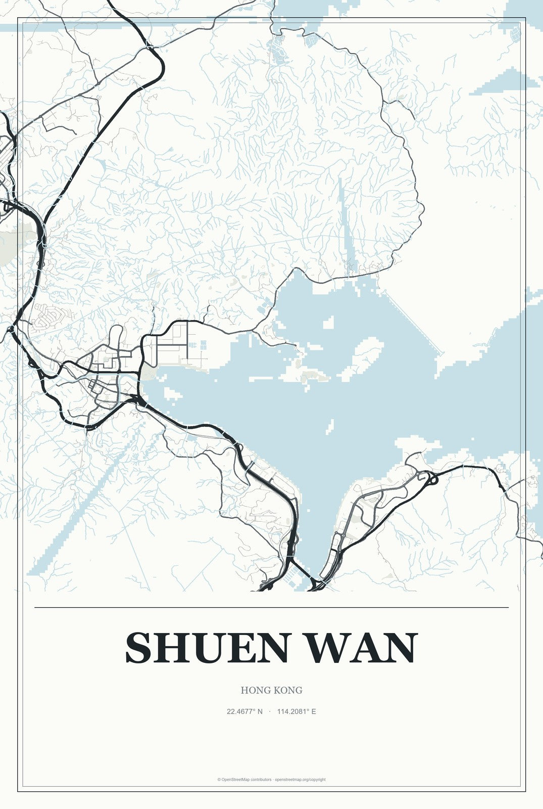 Shuen Wan, Hong Kong City Map Aluminum Sign in Gallery Air style