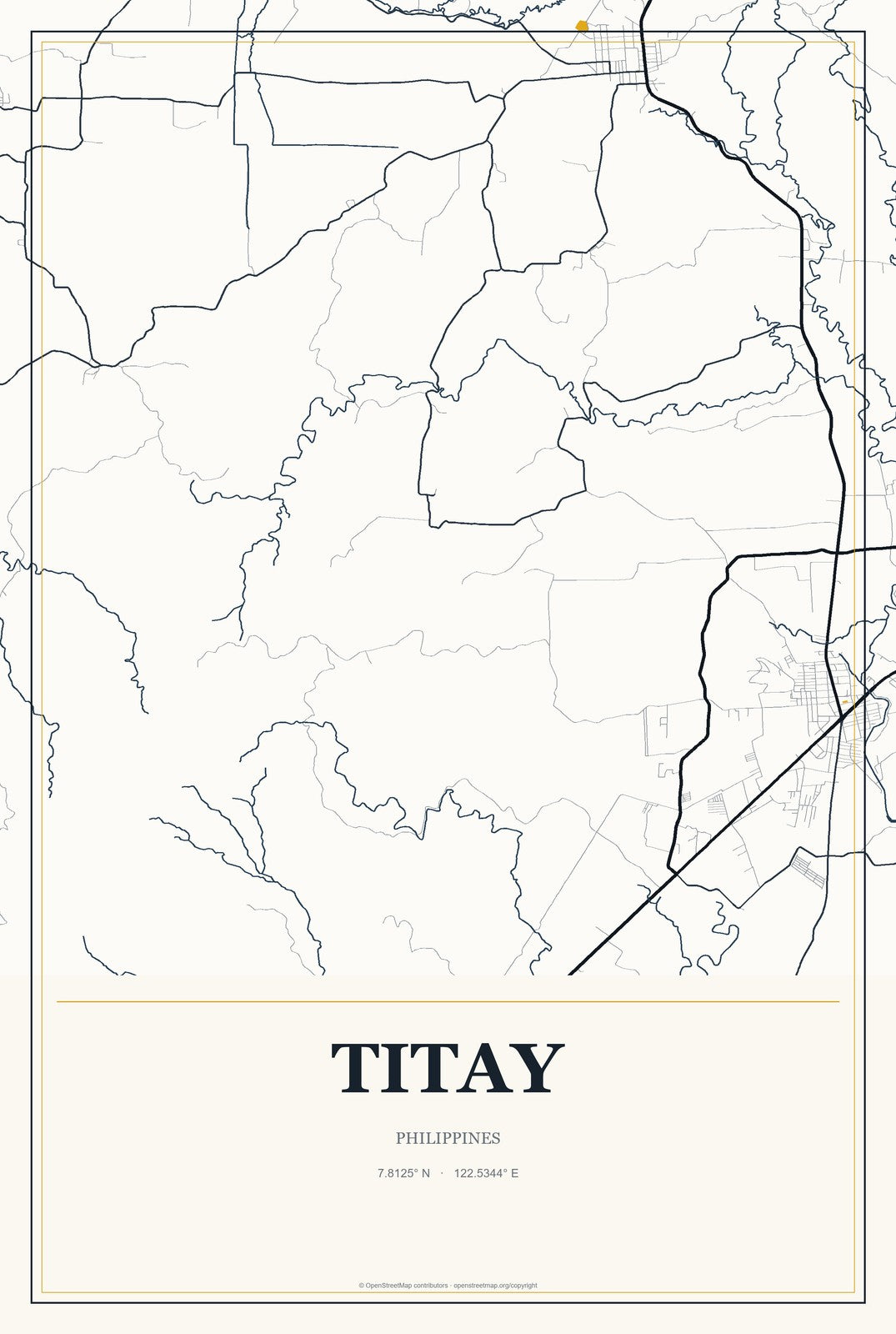 Titay, Philippines City Map Aluminum Sign in Citrine Modern style