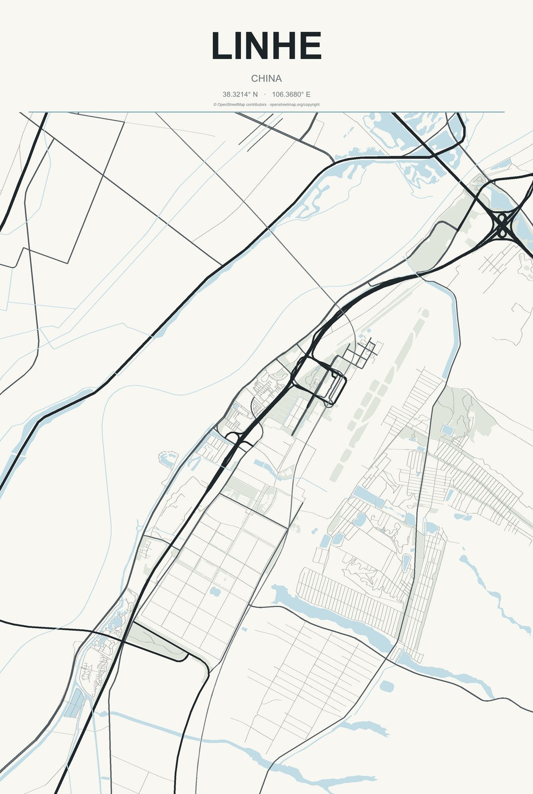 Linhe, China City Map Aluminum Sign in Headline Atlas style