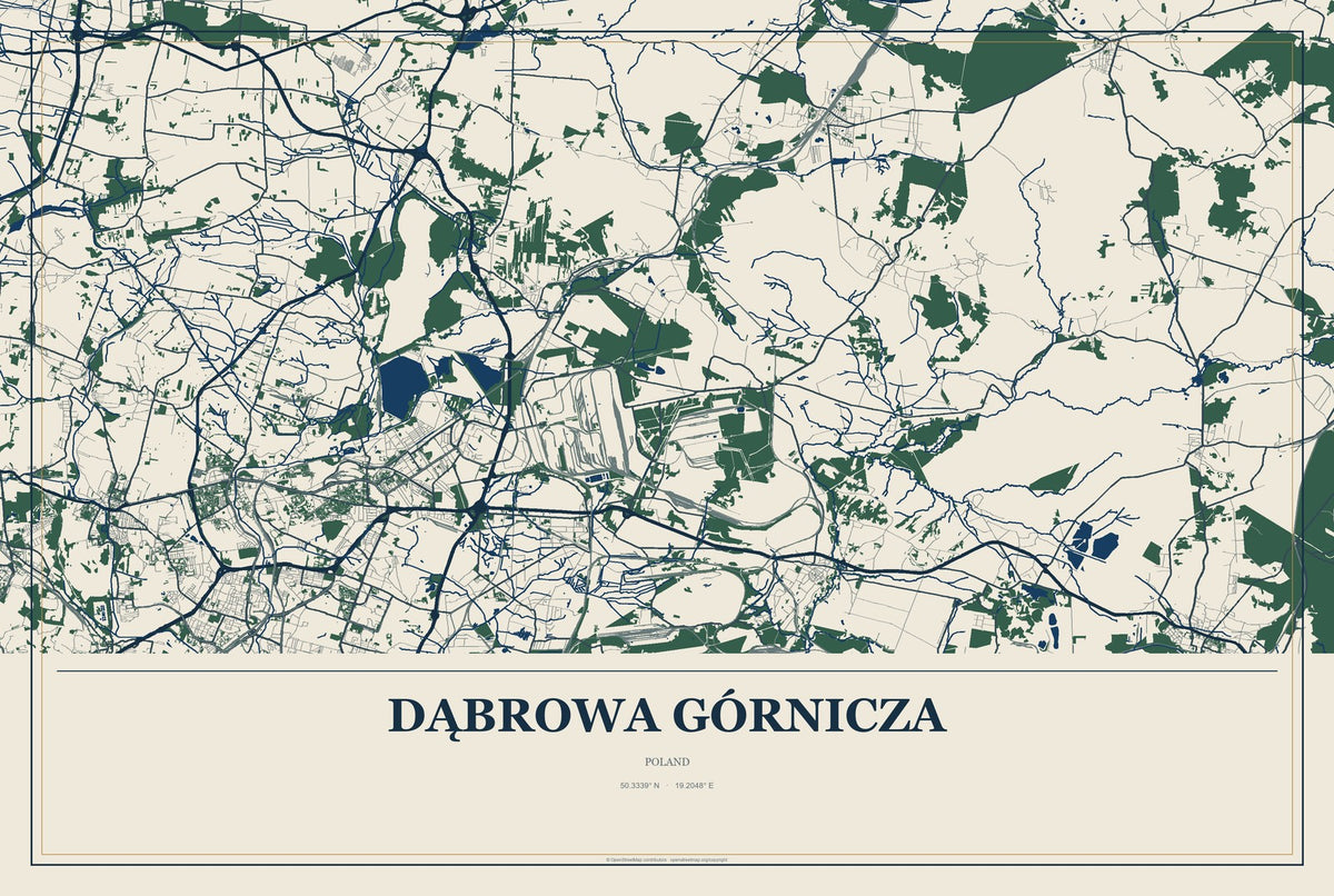 Dąbrowa Górnicza, Poland City Map Aluminum Sign in Coastal Cutout style