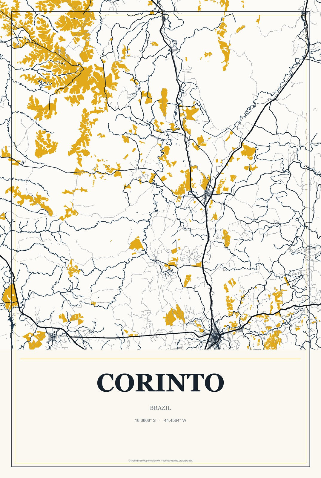 Corinto, Brazil City Map Aluminum Sign in Citrine Modern style