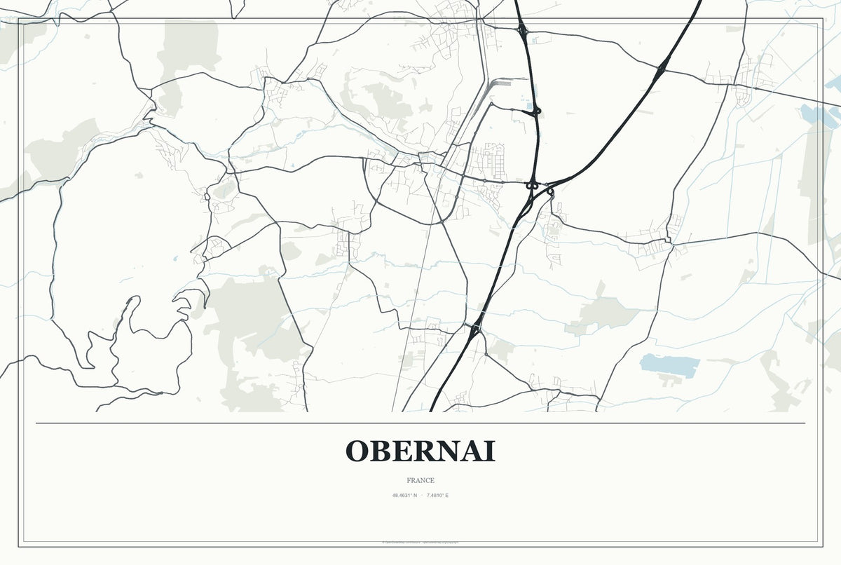 Obernai, France City Map Aluminum Sign in Gallery Air style