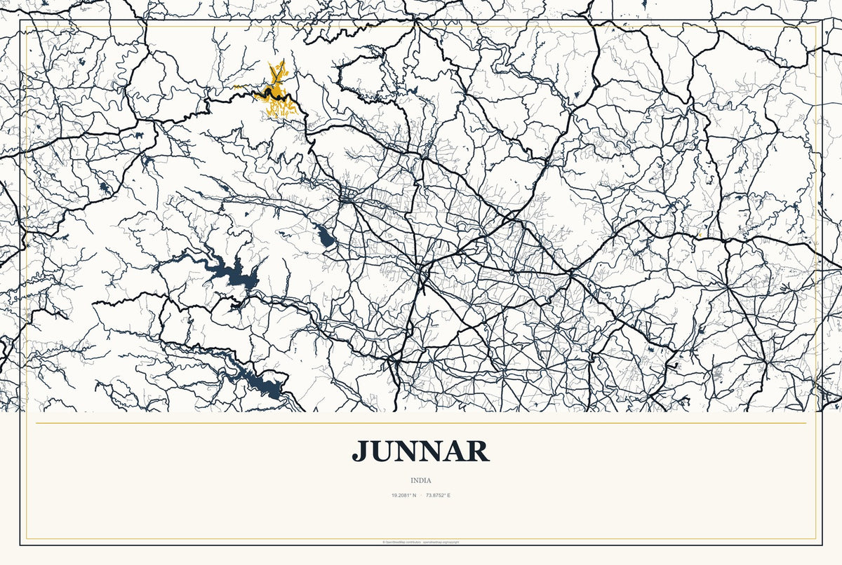 Junnar, India City Map Aluminum Sign in Citrine Modern style