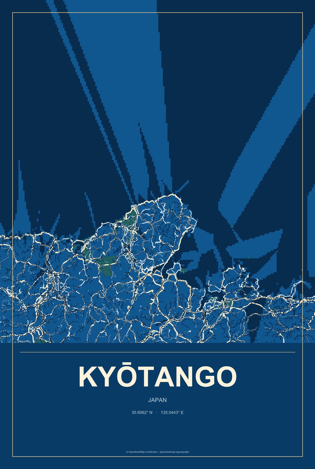 Kyōtango, Japan City Map Aluminum Sign in Harbor Cobalt style