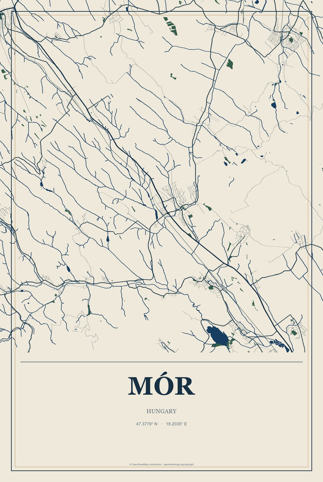 Mór, Hungary City Map Aluminum Sign in Coastal Cutout style