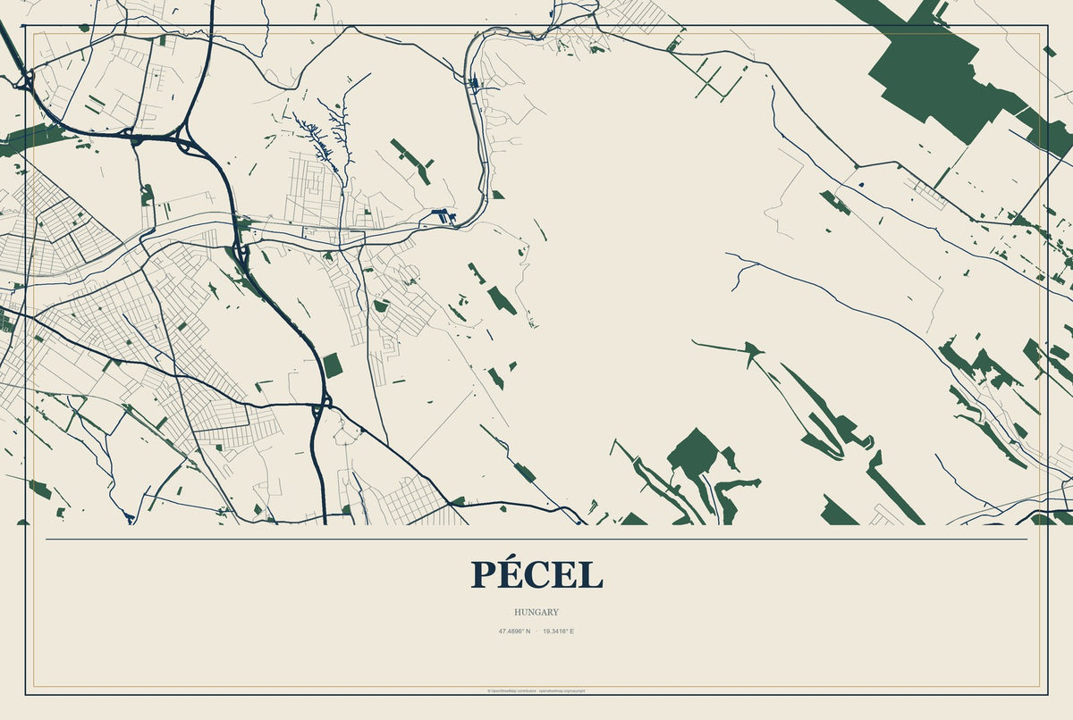 Pécel, Hungary City Map Aluminum Sign in Coastal Cutout style