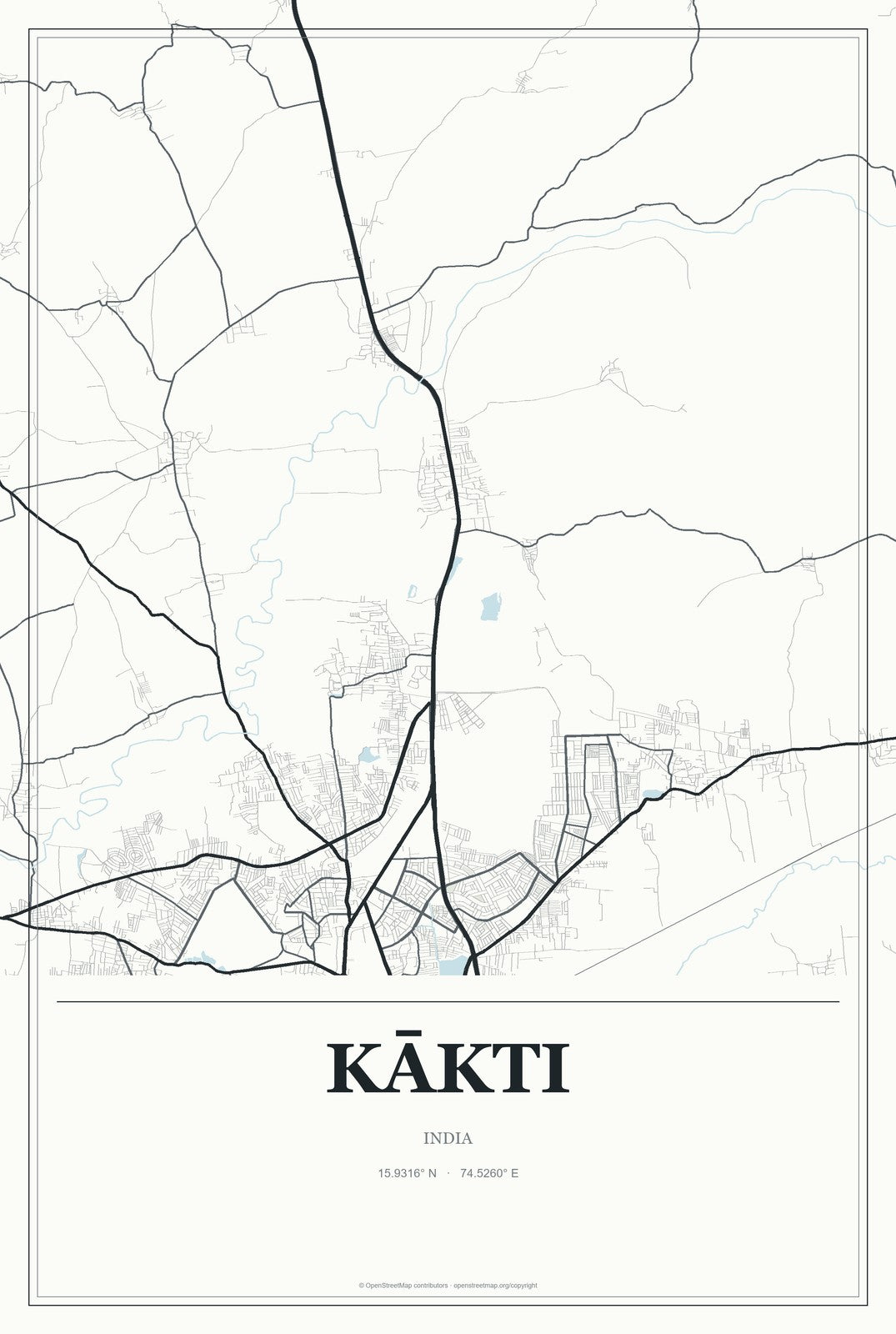 Kākti, India City Map Aluminum Sign in Gallery Air style