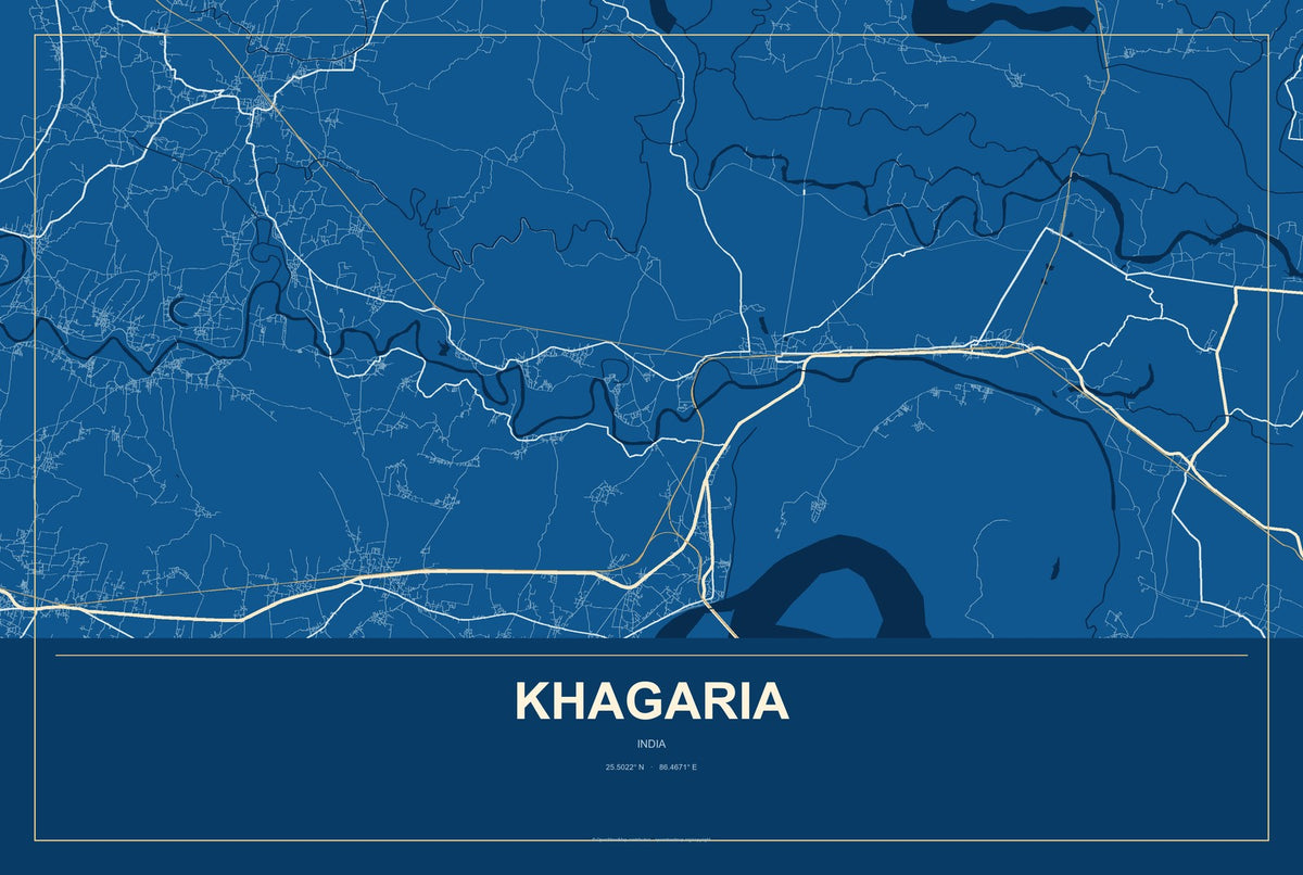 Khagaria, India City Map Aluminum Sign in Harbor Cobalt style