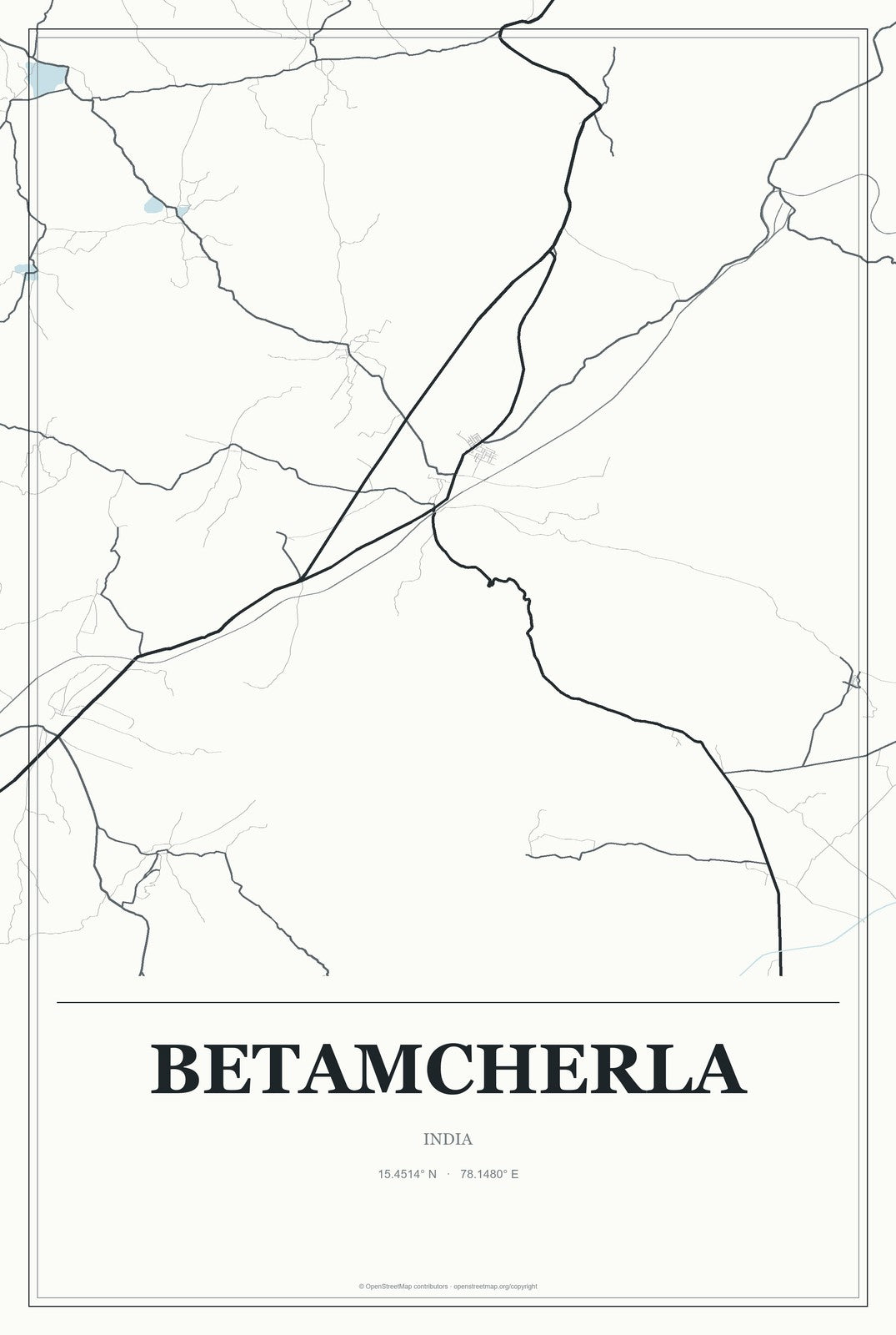Betamcherla, India City Map Aluminum Sign in Gallery Air style