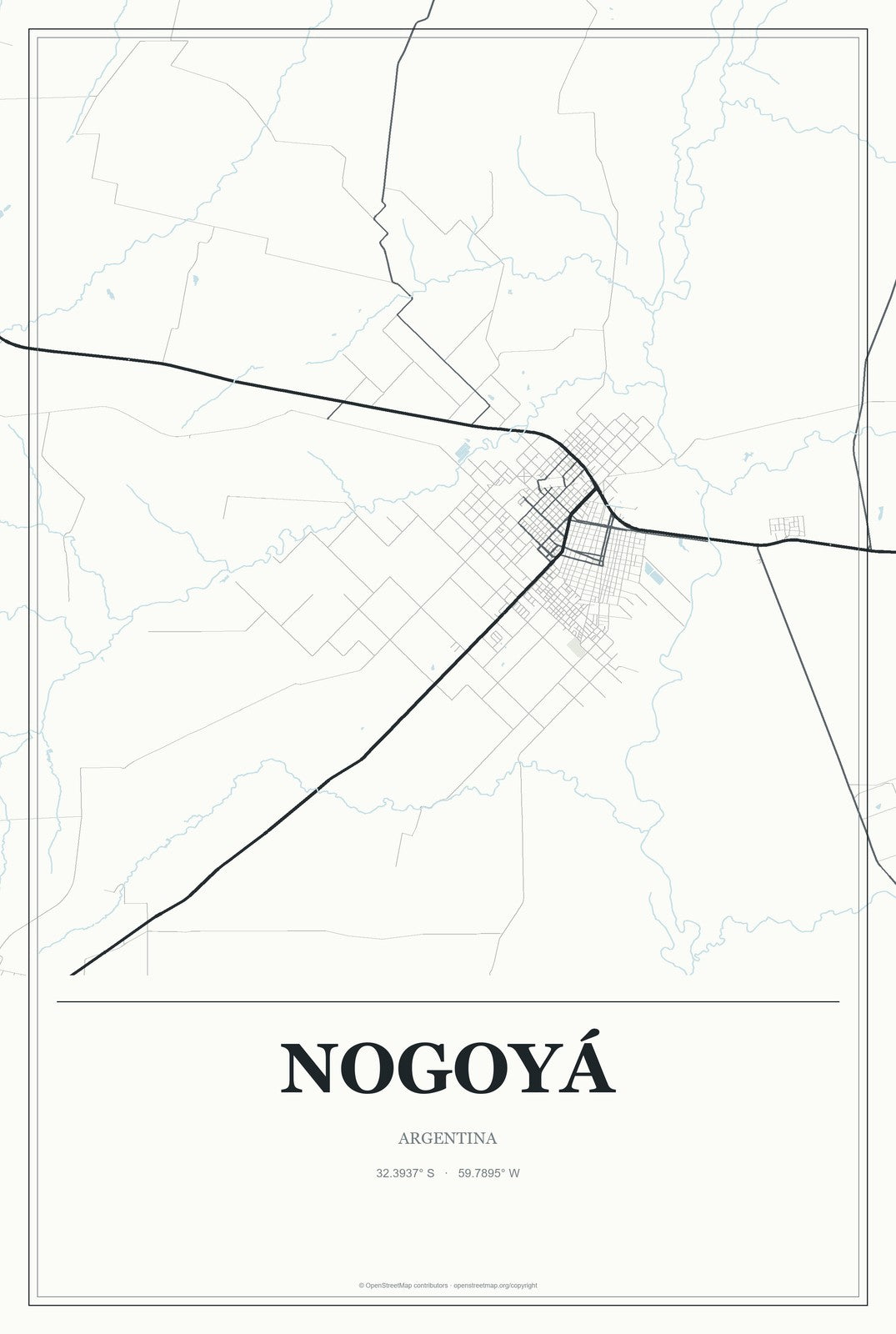 Nogoyá, Argentina City Map Aluminum Sign in Gallery Air style