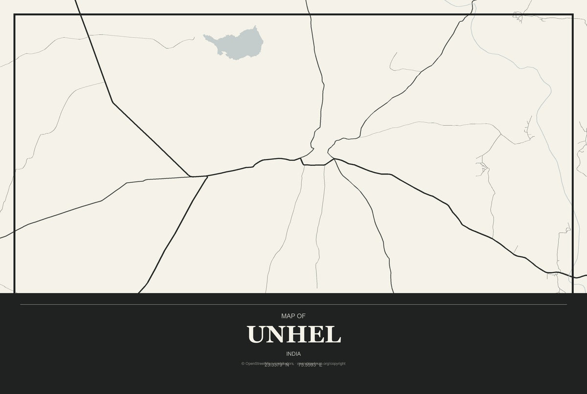 Unhel, India City Map Aluminum Sign in Museum Plaque style
