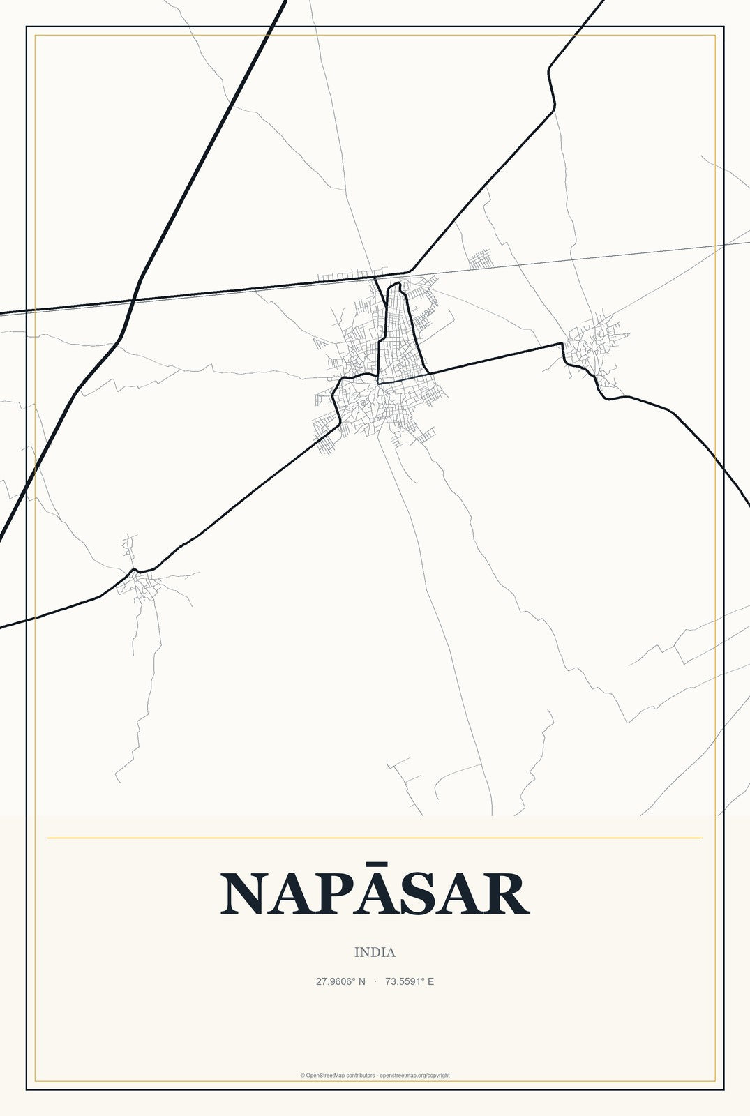 Napāsar, India City Map Aluminum Sign in Citrine Modern style