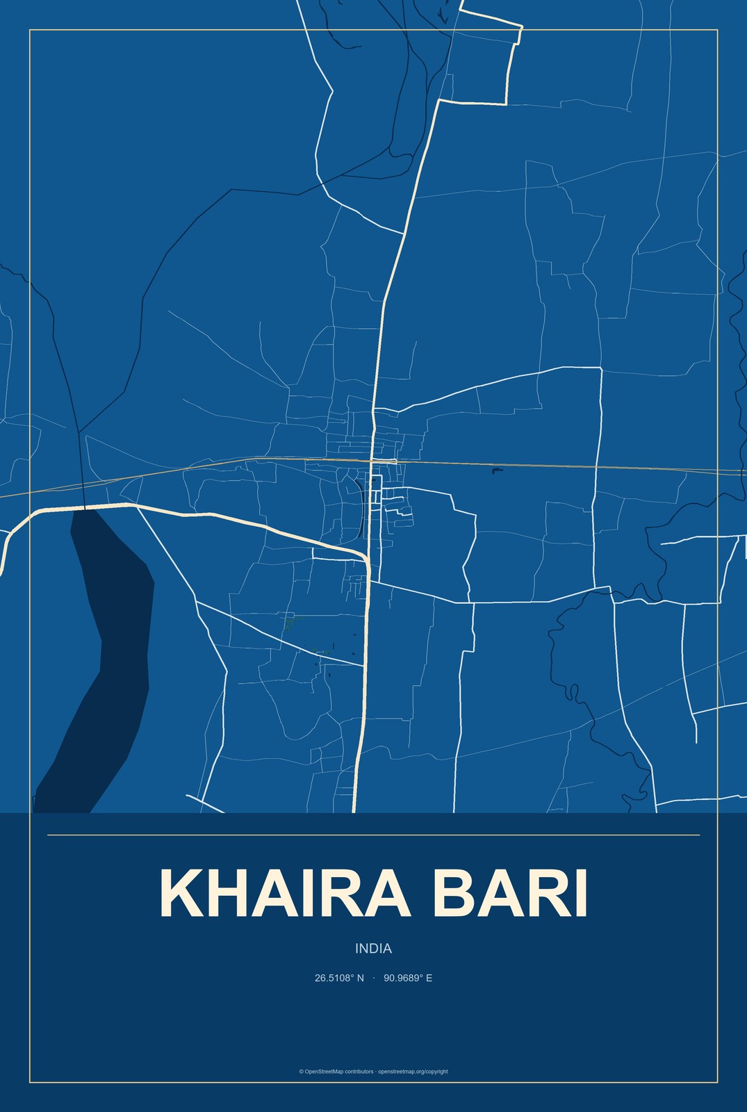 Khaira Bari, India City Map Aluminum Sign in Harbor Cobalt style