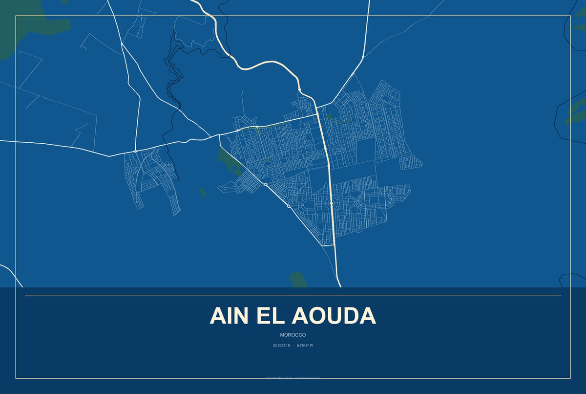 Ain El Aouda, Morocco City Map Aluminum Sign in Harbor Cobalt style