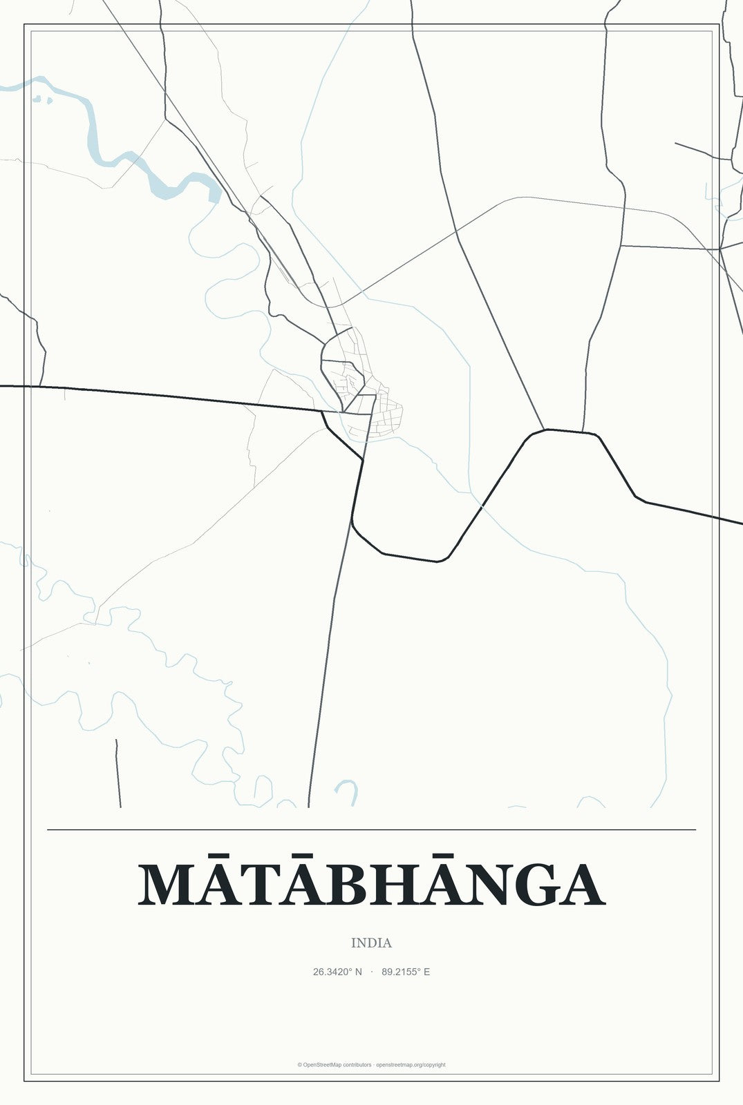Mātābhānga, India City Map Aluminum Sign in Gallery Air style