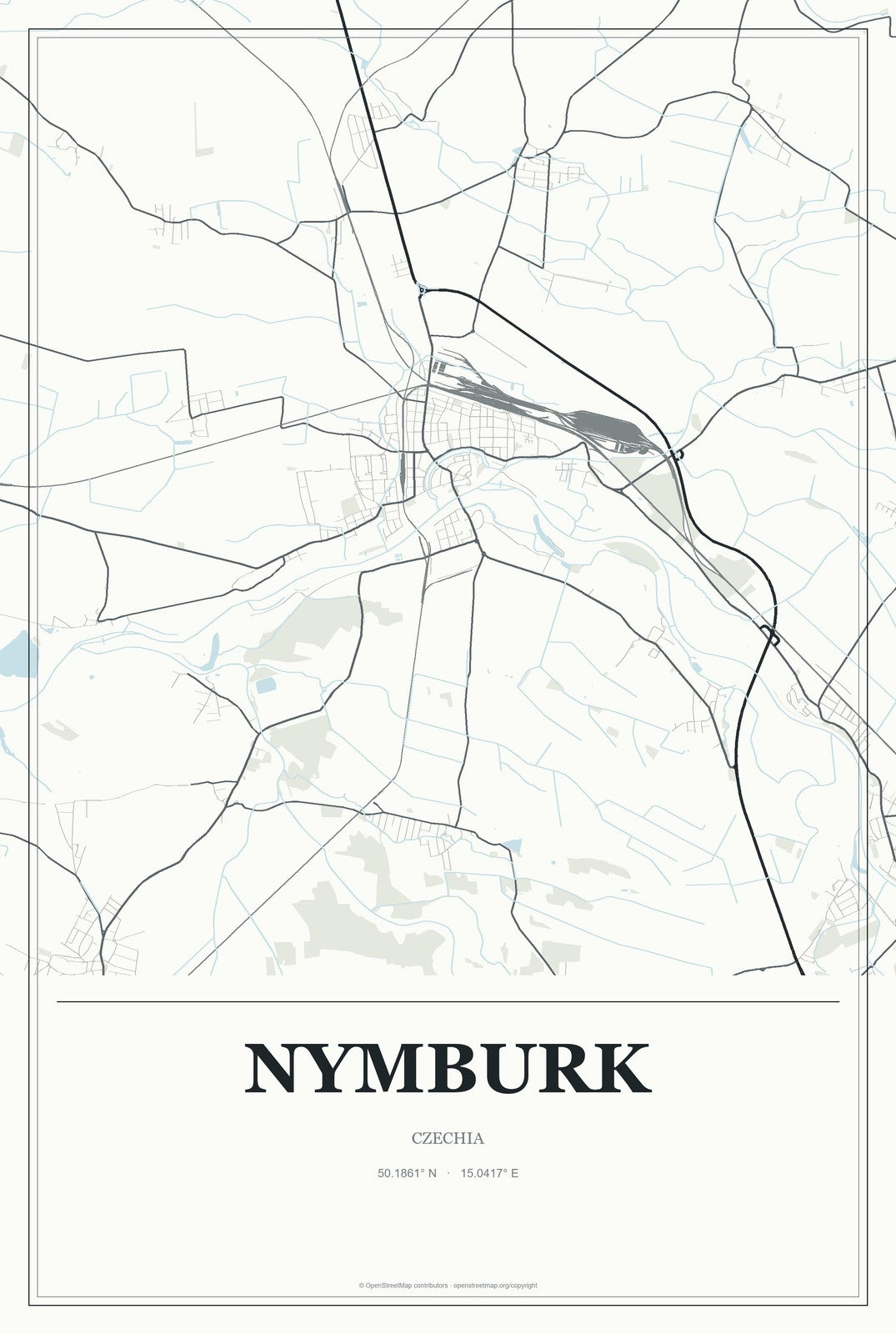 Nymburk, Czechia City Map Aluminum Sign in Gallery Air style