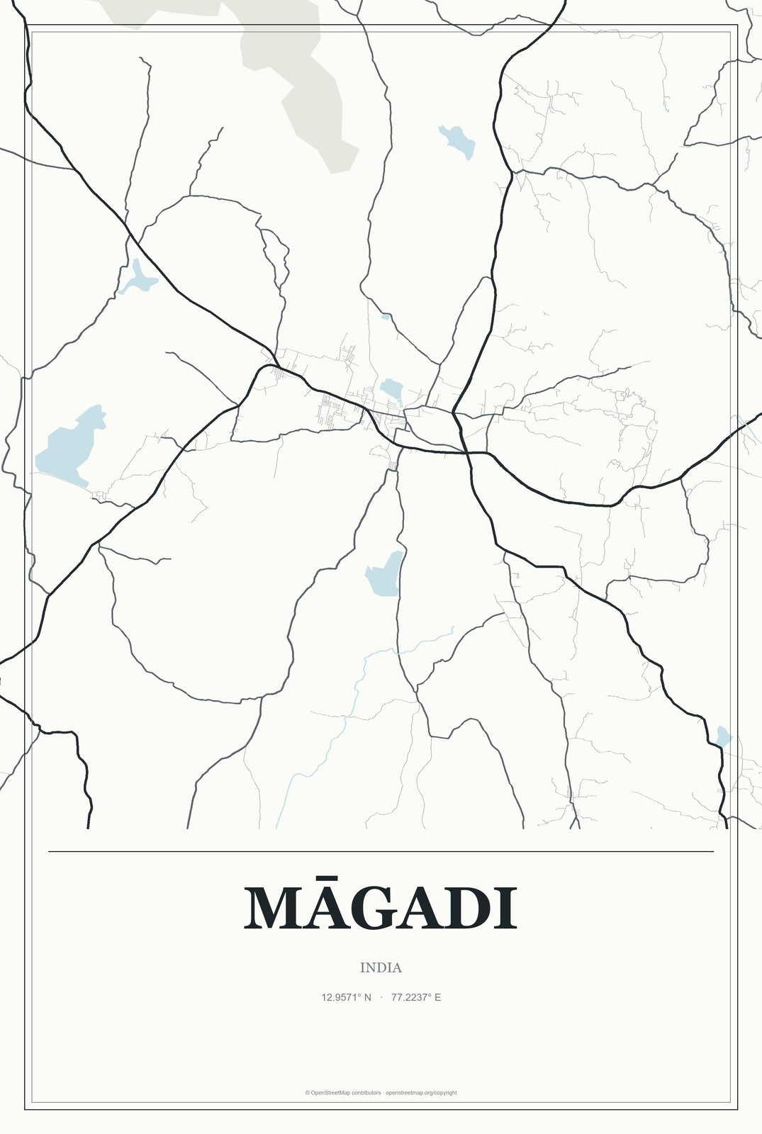 Māgadi, India City Map Aluminum Sign in Gallery Air style