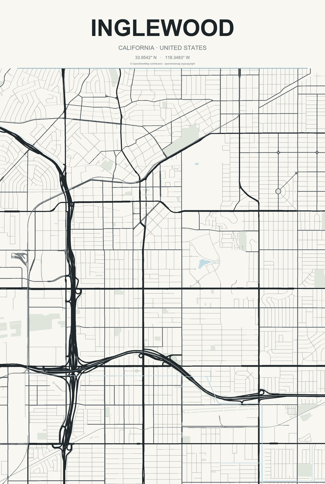 Inglewood, California City Map Aluminum Sign in Headline Atlas style