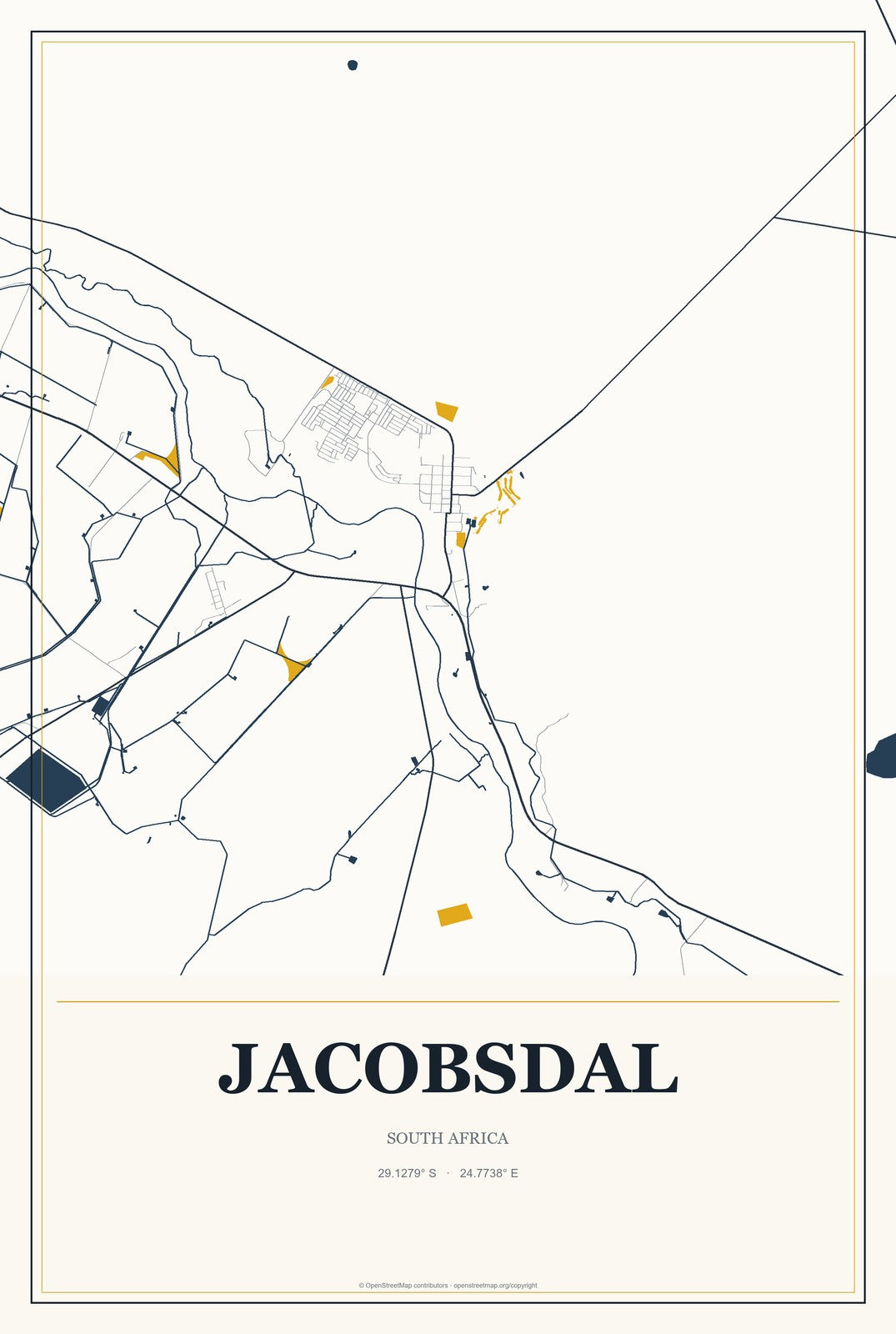 Jacobsdal, South Africa City Map Aluminum Sign in Citrine Modern style
