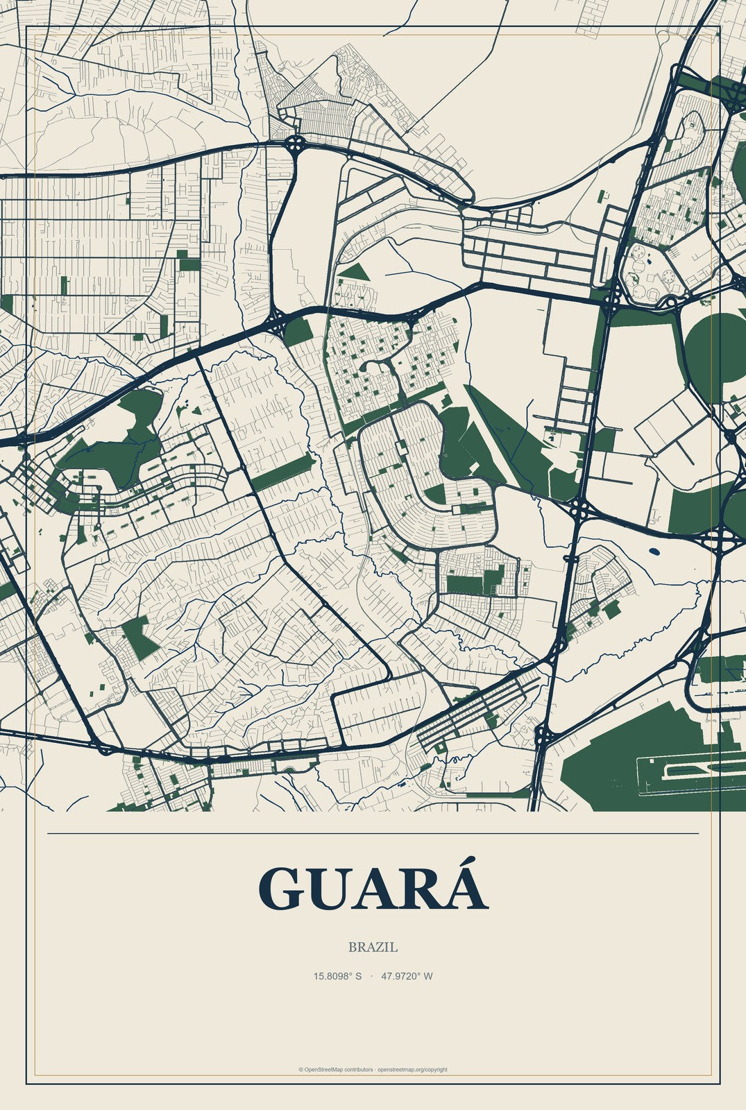 Guará, Federal District, Brazil City Map Aluminum Sign in Coastal Cutout style