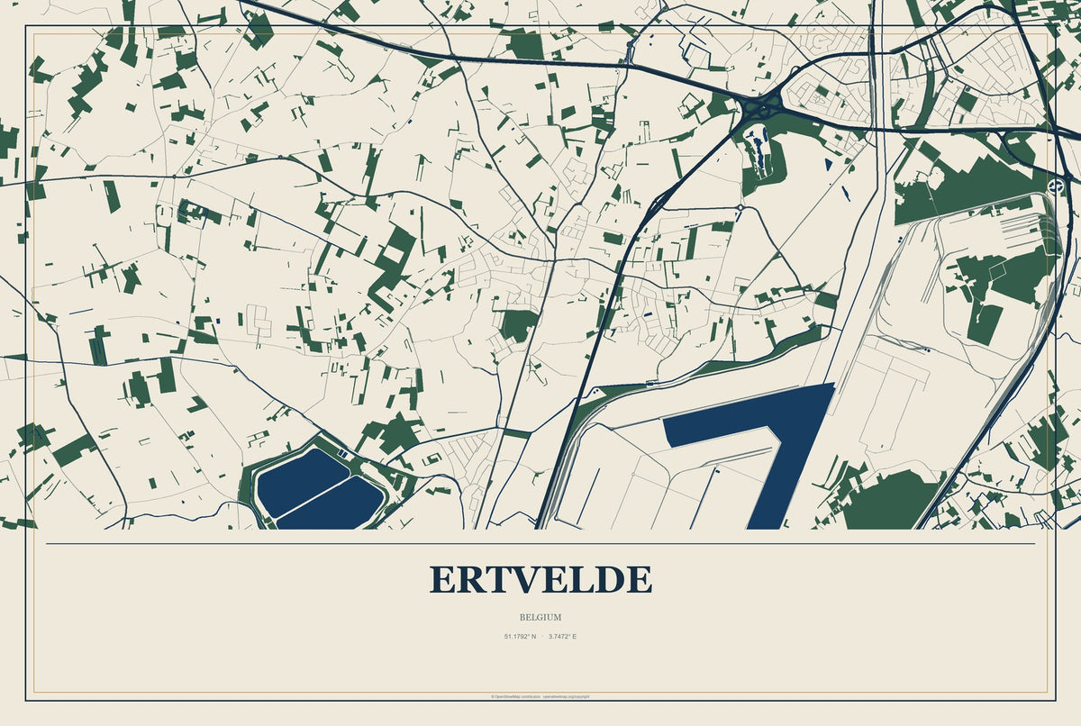 Ertvelde, Belgium City Map Aluminum Sign in Coastal Cutout style
