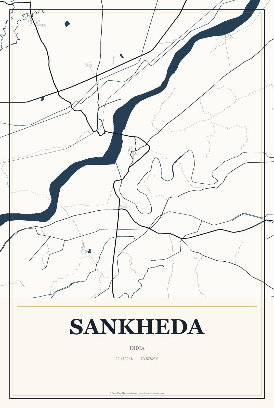 Sankheda, India City Map Aluminum Sign in Citrine Modern style