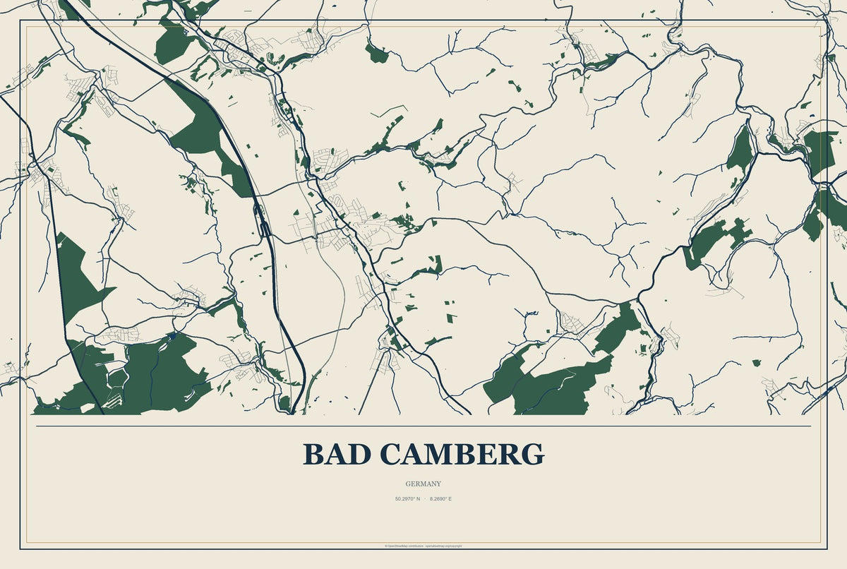 Bad Camberg, Germany City Map Aluminum Sign in Coastal Cutout style