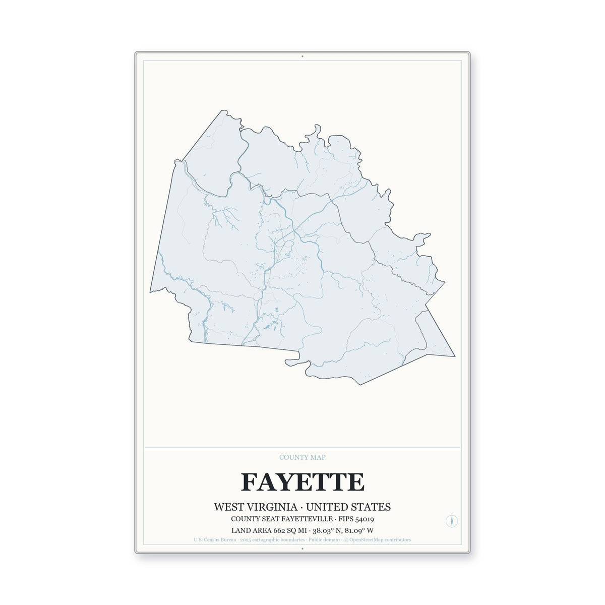 Fayette County, West Virginia Map Aluminum Sign in Gallery Air style