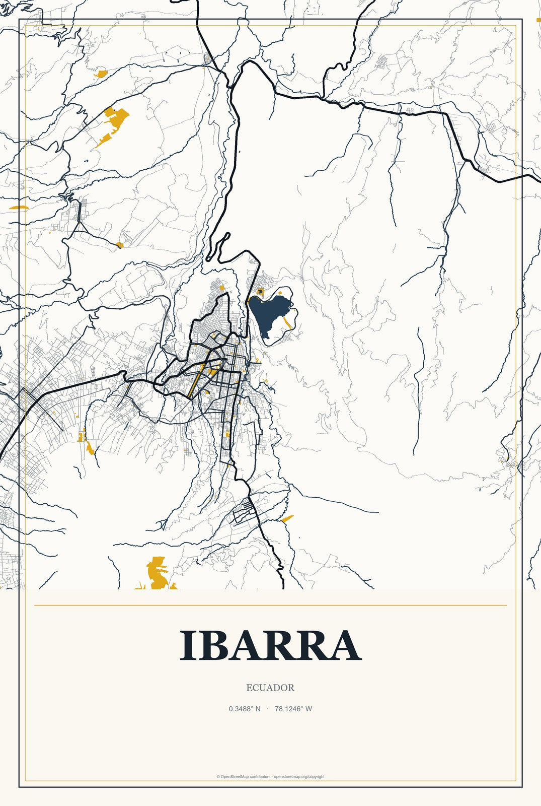 Ibarra, Ecuador City Map Aluminum Sign in Citrine Modern style