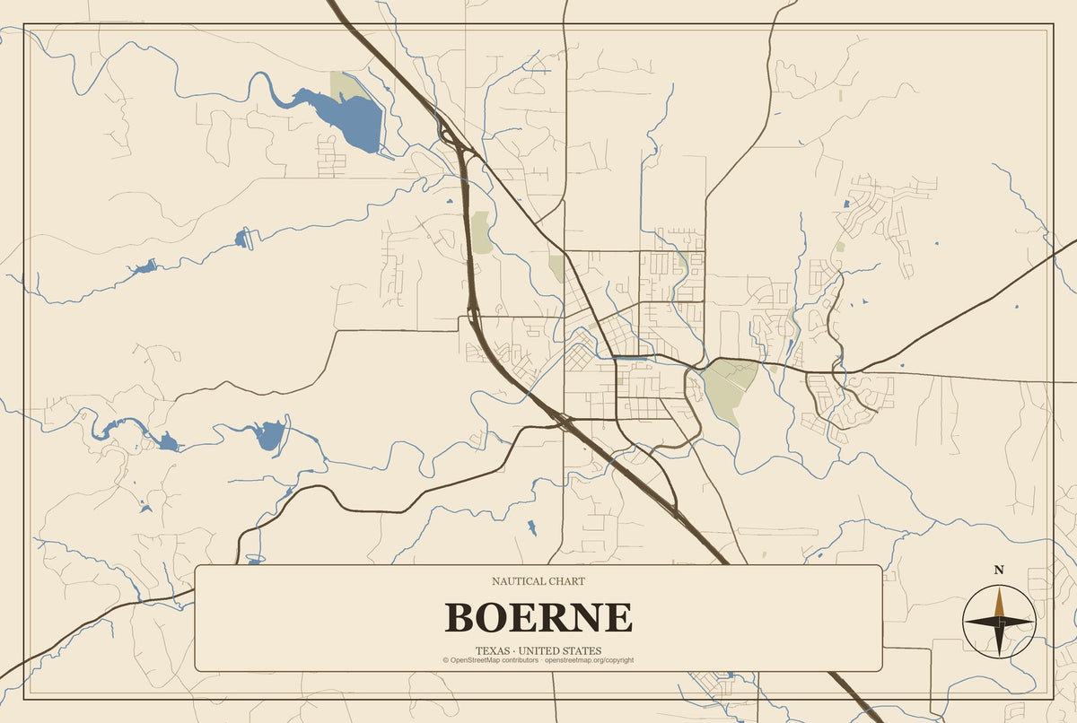 Boerne, Texas City Map Aluminum Sign in Heritage Nautical style