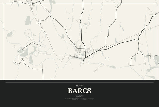 Barcs, Hungary City Map Aluminum Sign in Museum Plaque style